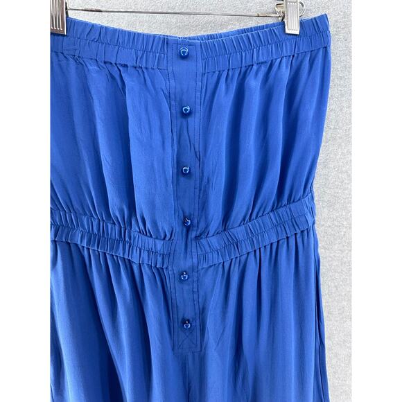 MM Couture sz M 100% Silk Strapless Cobalt Blue Jumpsuit Romper - Picture 3 of 7